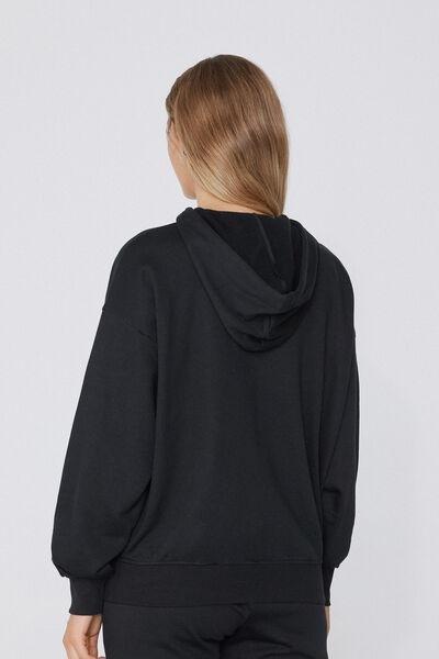 Black Long Sleeve Thick Hoodie, Black, medium