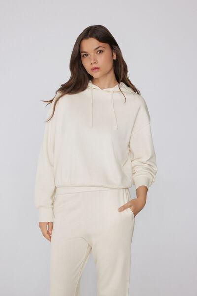 White Long Sleeve 100% Cotton Hoodie, 5701_677V, large image number 1