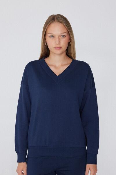 Navy Thick V-Neck Sweatshirt, , large image number 0