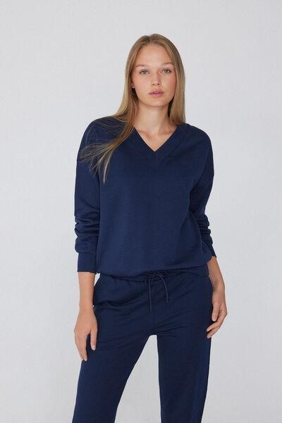 Navy Thick V-Neck Sweatshirt, , large image number 1