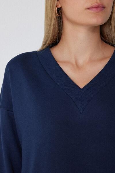 Navy Thick V-Neck Sweatshirt, , large image number 3