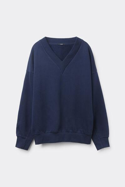 Navy Thick V-Neck Sweatshirt, , large image number 4
