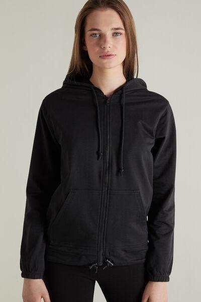 Black Zippered Hooded Sweatshirt, , large image number 0