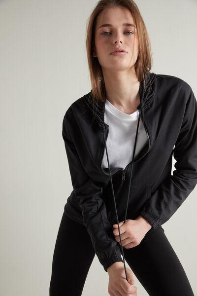 Black Zippered Hooded Sweatshirt, , large image number 1