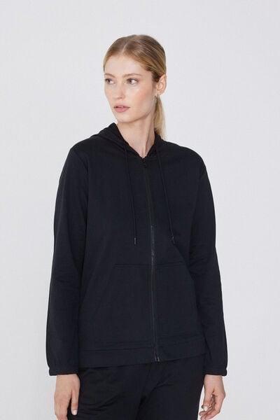 Black Zippered Hooded Sweatshirt, Black, medium