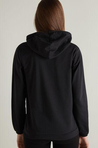 Black Zippered Hooded Sweatshirt, , large image number 2