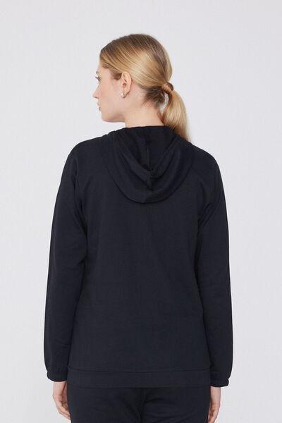 Black Zippered Hooded Sweatshirt, Black, medium