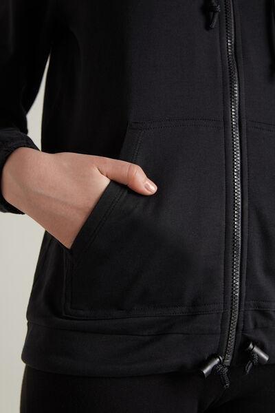 Tezenis - Black Zip And Drawstring Hooded Sweatshirt