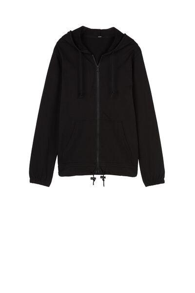 Black Zippered Hooded Sweatshirt, , large image number 5