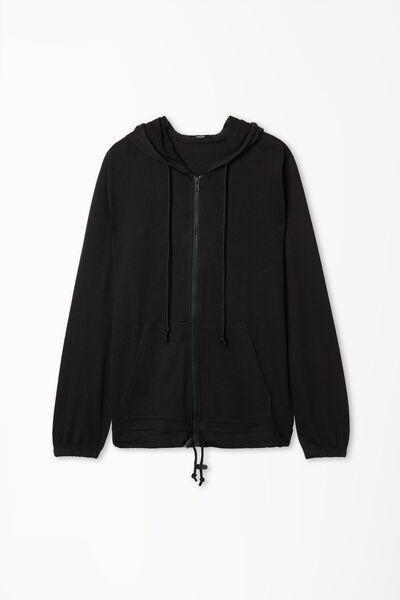 Black Zippered Hooded Sweatshirt, , large image number 6