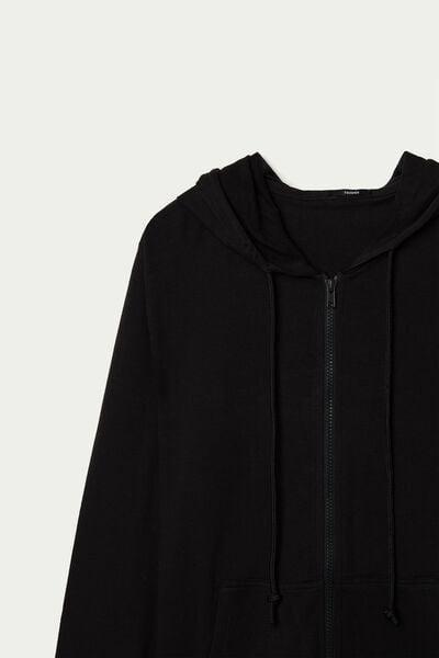 Black Zippered Hooded Sweatshirt, Black, large image number 9