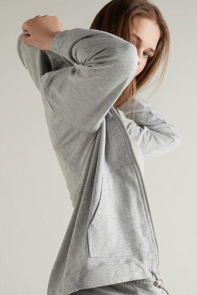 Tezenis - Grey Zip And Drawstring Hooded Sweatshirt