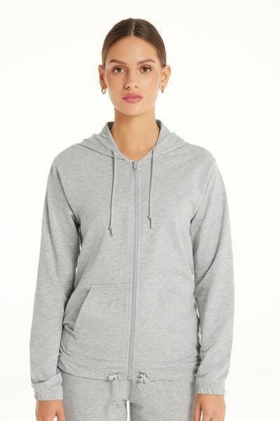 سويت شيرت بغطاء للرأس مزيج رمادي "اتح مع سحاب ورباط ، للنساء, Light Grey Blend, large image number 1