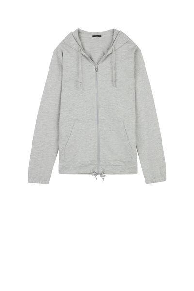 سويت شيرت بغطاء للرأس مزيج رمادي "اتح مع سحاب ورباط ، للنساء, Light Grey Blend, large image number 5