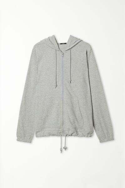 Tezenis - Grey Zip And Drawstring Hooded Sweatshirt