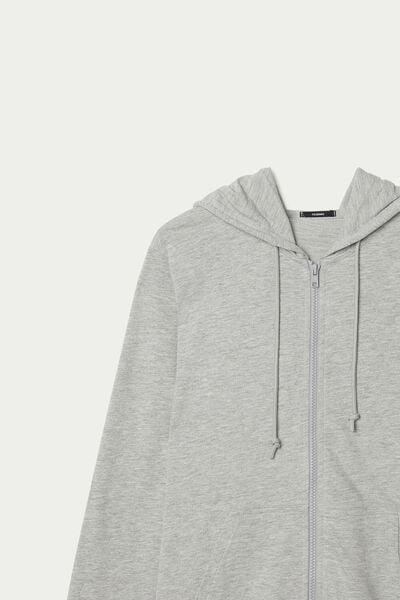Grey Zippered Hooded Sweatshirt, Light Grey Blend, large image number 9