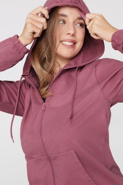 Pink Lightweight Hooded Zip And Drawstring Sweatshirt, 5701_179Z, large image number 0
