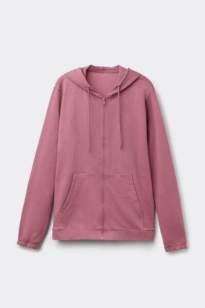 Pink Lightweight Hooded Zip And Drawstring Sweatshirt, 5701_179Z, large image number 2