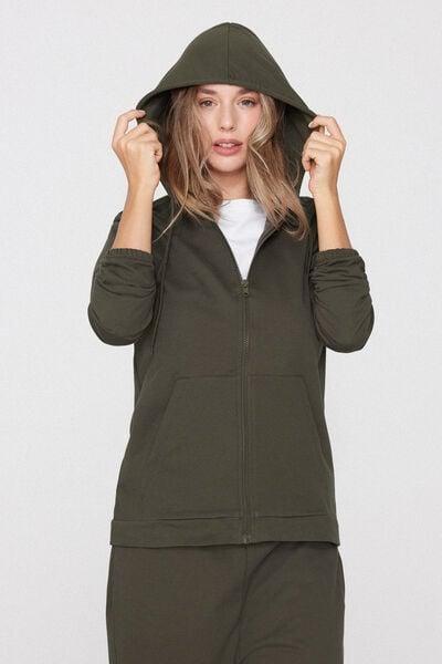 Green Lightweight Hooded Zip And Drawstring Sweatshirt, 5701_226Z, large image number 1