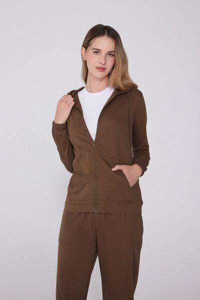 Beige Lightweight Hooded Cotton Sweatshirt, 5701_304Y, large image number 1
