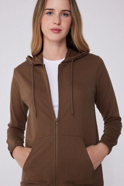 Beige Lightweight Hooded Cotton Sweatshirt, 5701_304Y, large image number 3