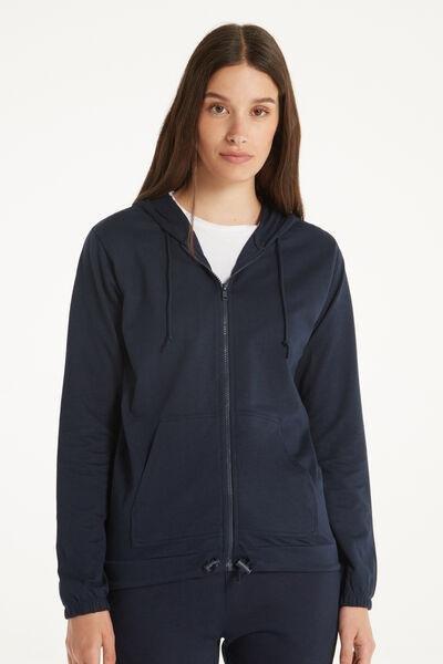 Blue Zippered Hooded Sweatshirt, , large image number 1