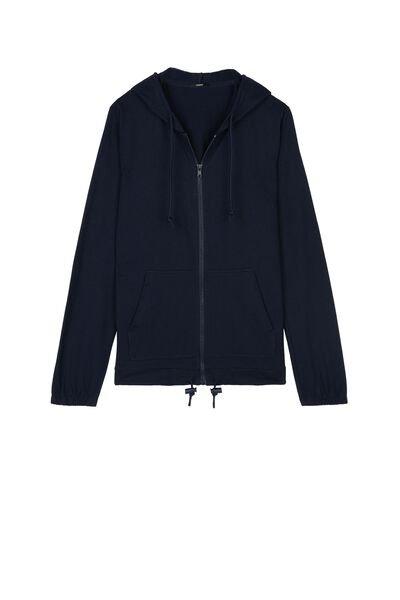 Blue Zippered Hooded Sweatshirt, , large image number 2