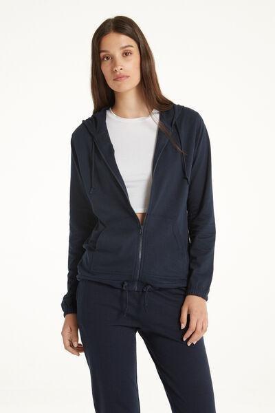 Tezenis - Blue Zip And Drawstring Hooded Sweatshirt