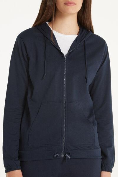 Tezenis - Blue Zip And Drawstring Hooded Sweatshirt