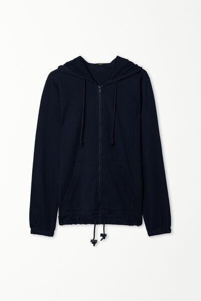 Tezenis - Blue Zip And Drawstring Hooded Sweatshirt