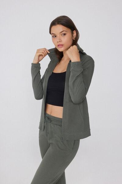 Green Lightweight Hooded Cotton Sweatshirt, 5701_732Y, large image number 1