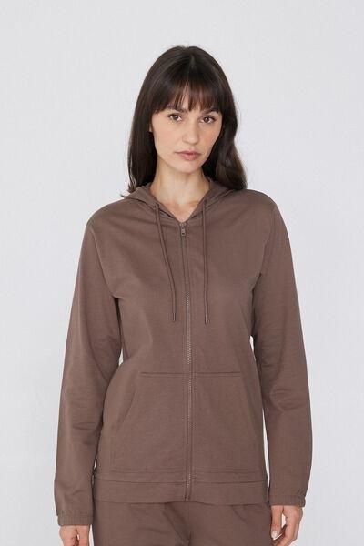 Brown Hooded Sweatshirt, 5701_917W, large image number 1
