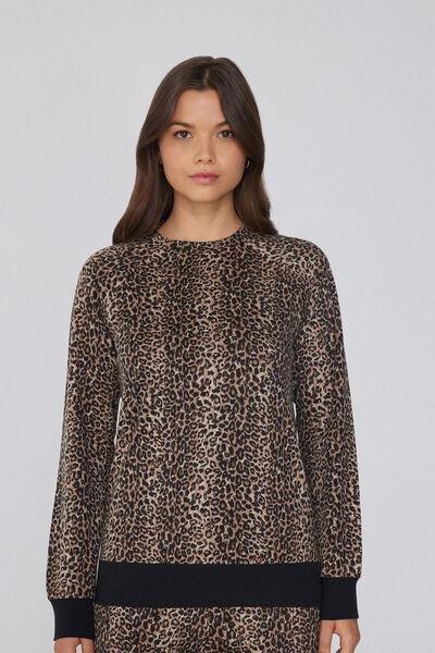 Brown Animal Print Long-Sleeved Cotton Top, 5701_760Y, large image number 0