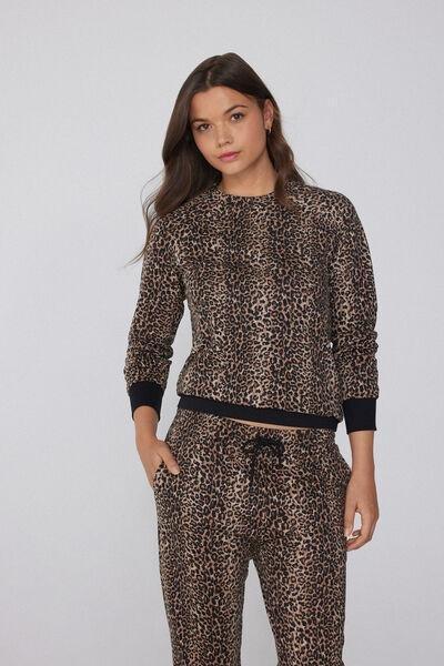 Brown Animal Print Long-Sleeved Cotton Top, 5701_760Y, large image number 1