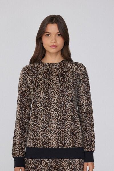 Brown Animal Print Long-Sleeved Cotton Top, 5701_760Y, large image number 1
