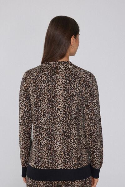 Brown Animal Print Long-Sleeved Cotton Top, 5701_760Y, large image number 2