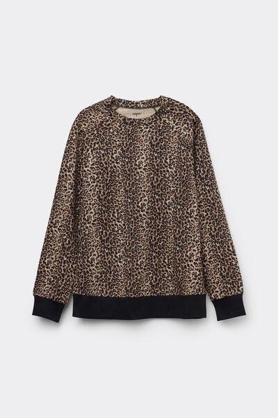Brown Animal Print Long-Sleeved Cotton Top, 5701_760Y, large image number 4