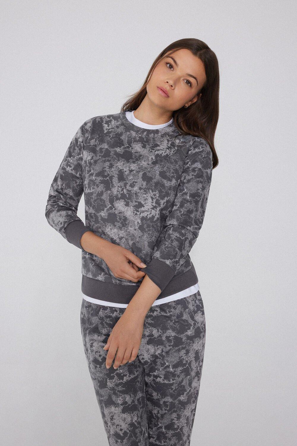 Grey Printed Long-Sleeved Cotton Top, 5701_764Y, large image number 1