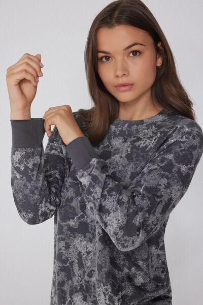 Grey Printed Long-Sleeved Cotton Top, 5701_764Y, large image number 3