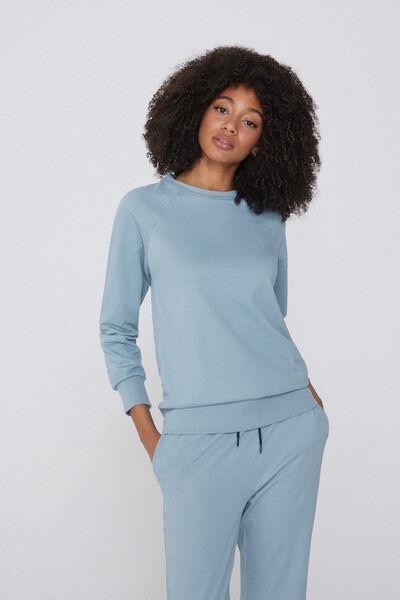 Blue Long-Sleeved Rounded Neck Top, 5701_326Y, large image number 1