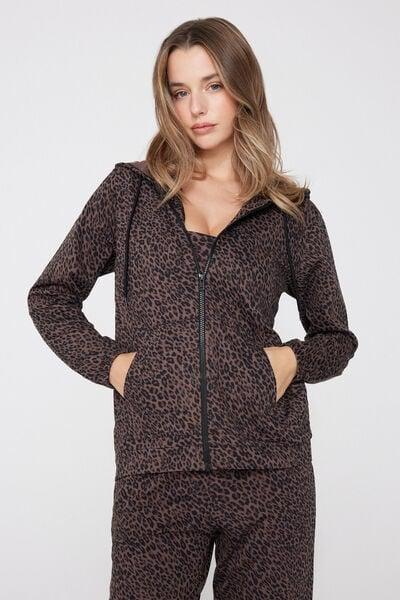 Multicolour Jaguar Print Hooded Zip And Drawstring Sweatshirt, 5701_219Z, large image number 0