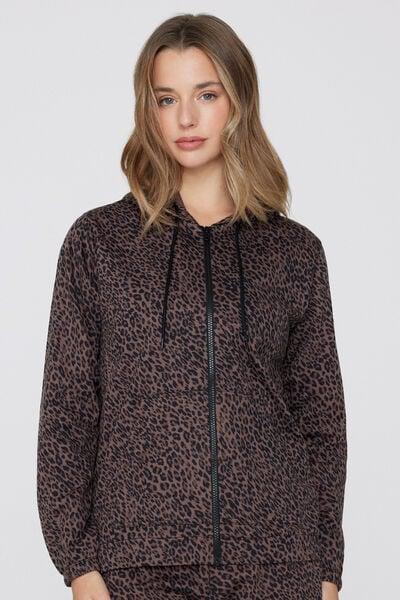 Multicolour Jaguar Print Hooded Zip And Drawstring Sweatshirt, 5701_219Z, large image number 1