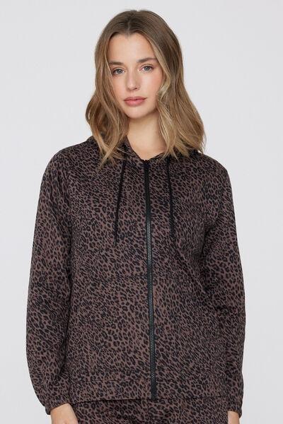 Multicolour Jaguar Print Hooded Zip And Drawstring Sweatshirt, 5701_219Z, large image number 1