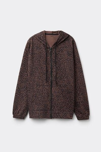 Multicolour Jaguar Print Hooded Zip And Drawstring Sweatshirt, 5701_219Z, large image number 4