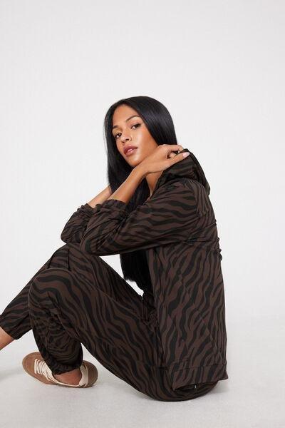 Brown Animal Print Hooded Cotton Sweatshirt, 5701_524Z, medium