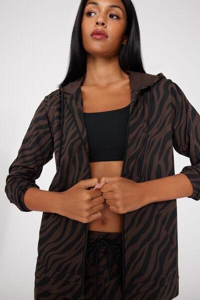 Brown Animal Print Hooded Cotton Sweatshirt, 5701_524Z, medium