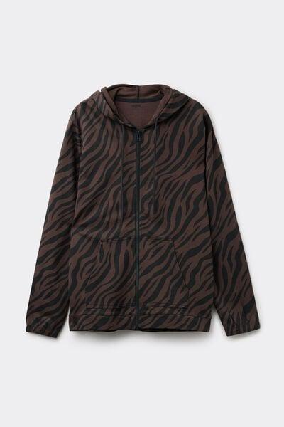Brown Animal Print Hooded Cotton Sweatshirt, 5701_524Z, medium