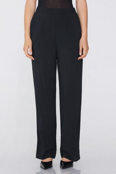 Black Canvas Straight-Cut Trousers, , medium