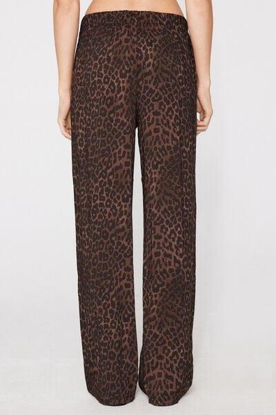 Brown Animal Print Viscose Canvas Straight-Cut Pants, 5701_520Z, large image number 2