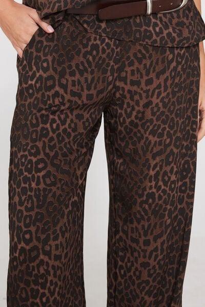 Brown Animal Print Viscose Canvas Straight-Cut Pants, 5701_520Z, large image number 3